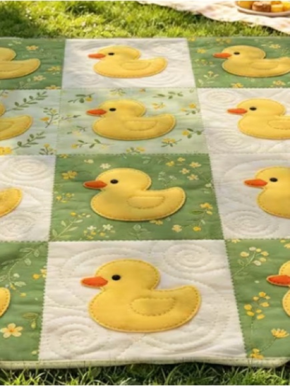 Yellow Duck Quilted looking Throw Blanket - Picture 3 of 4